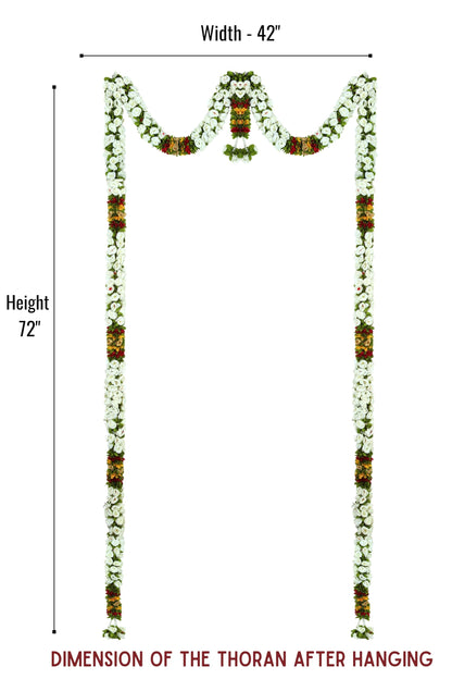 Toran for Main Door Entrance, Bandarwal for Festival, Pooja Mandir & Wedding, Handmade Traditional Flower Hanging for Home & Office Decor (White)