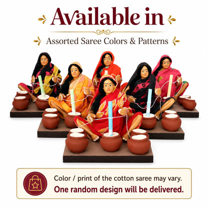 Niharika Collections Krishnanagar Handmade Terracotta Clay | Basic- Sitting Figure Miniature Idol - Butter-Churning Woman | Home Decor, Golu Display and Gifting