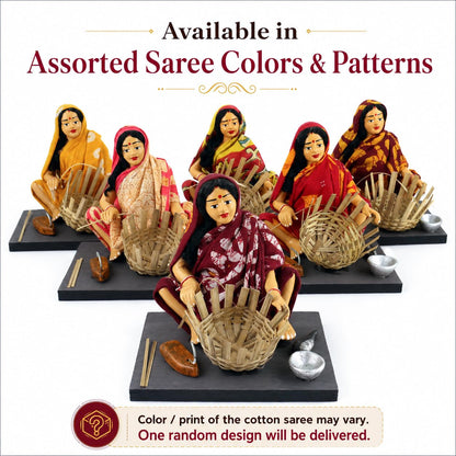Niharika Collections Krishnanagar Handmade Terracotta Clay Woman Basket Maker Miniature Idol Basic | Traditional Indian Home Decor, Golu Display and Gifting