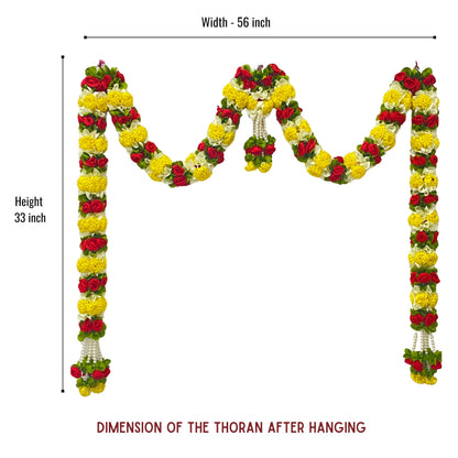 Yellow & Red Hanging Artificial Flower Toran for Main Door Entrance, Reusable Thoran for Pooja Mandir, Living Room & Home Décor, Bandarwal for Festival Decoration (56x33 inch)