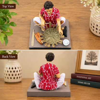 Niharika Collections Krishnanagar Handmade Terracotta Clay Basket Maker Miniature Idol Man | Basic Traditional Indian Home Decor, Golu Display and Gifting