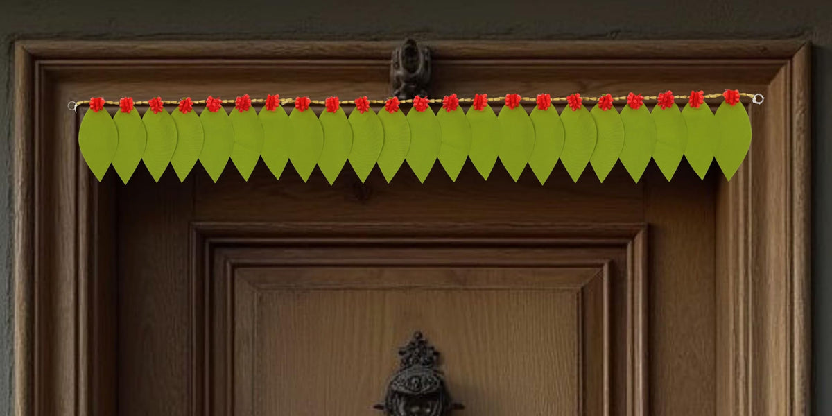 Toran for Main Door Entrance, Handmade Mango Leaf Toran, Traditional Bandarwal for Festival, Pooja, Wedding & Home Decor, Artificial Leaf Door Hanging (42 x 6 Inches, Green)