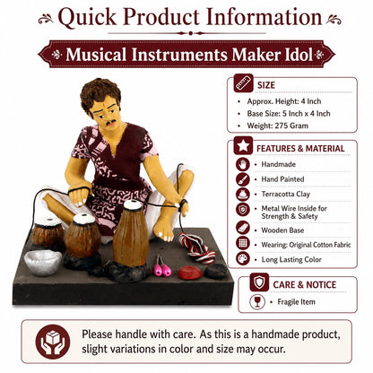 Niharika Collections Krishnanagar Handmade Clay Gift & Décor | Basic- Sitting Human Figure Miniature Idol - Musical Instruments Maker