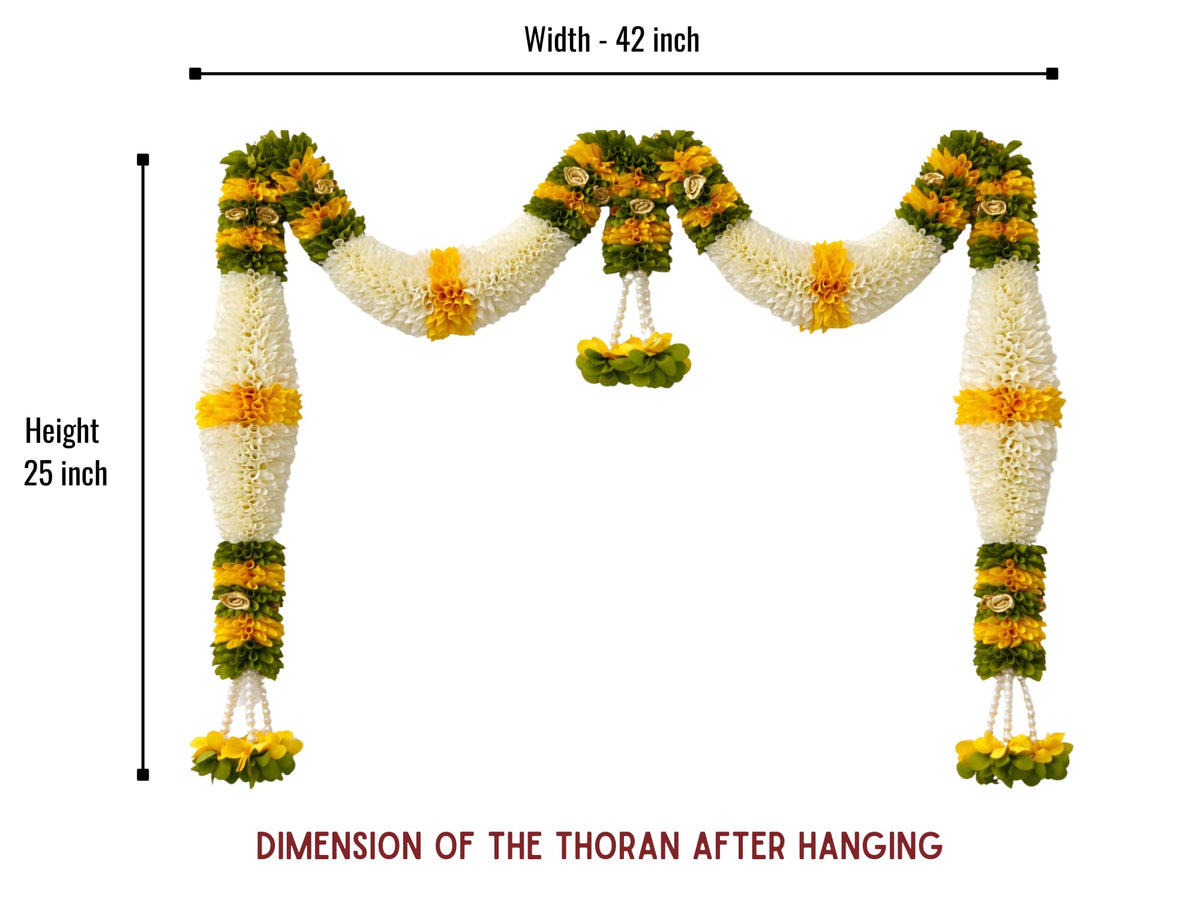 Yellow & Green Hanging Artificial Flower Toran for Main Door Entrance, Reusable Thoran for Pooja Mandir, Living Room & Home Décor, Bandarwal for Festival Decoration (42x25 inch)