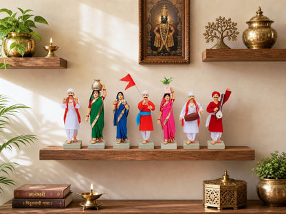 Niharika Collections Handmade Terracotta Clay Idols 6 Inch Clay Figurines Set of 7 | Traditional Handcrafted Standard Pandharpur Warkari for Home Mandir, Navratri Decor, Golu and Gifting