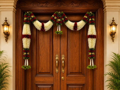 Maroon & Green Hanging Artificial Flower Toran for Main Door Entrance, Reusable Thoran for Pooja Mandir, Living Room & Home Décor, Bandarwal for Festival Decoration (42x25 inch)
