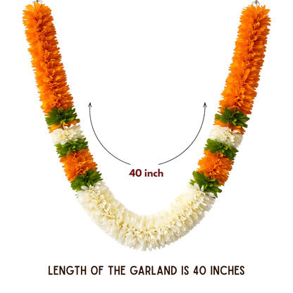 Flower Garland for Pooja Mandir Decoration, 40 Inches Hanging Mala for Photo Frame, Haar Mala for God Idols, Photo Frames of Loved Ones, Ancestors, Pitra & Pooja Room Décor (Orange)