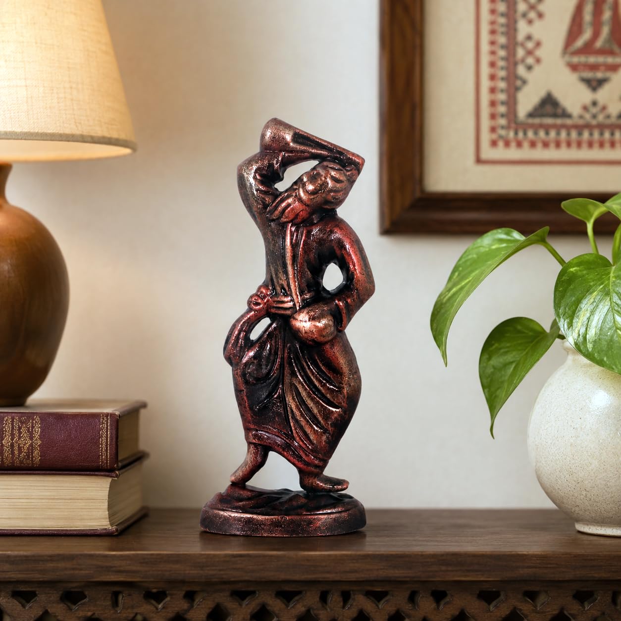 Niharika Collections Handmade Clay Terracotta Abstract Sculpture | Home Décor & Gift | Spiritual & Cultural Art | Baul - Folk Singer Idol (Color Bronze)