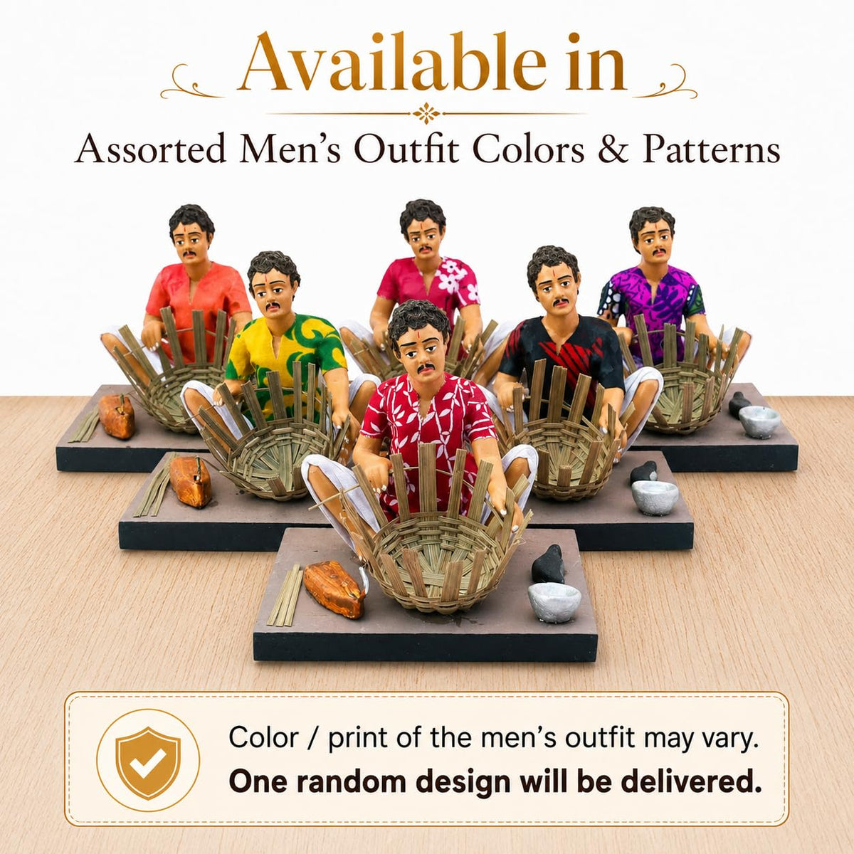 Niharika Collections Krishnanagar Handmade Terracotta Clay Basket Maker Miniature Idol Man | Basic Traditional Indian Home Decor, Golu Display and Gifting