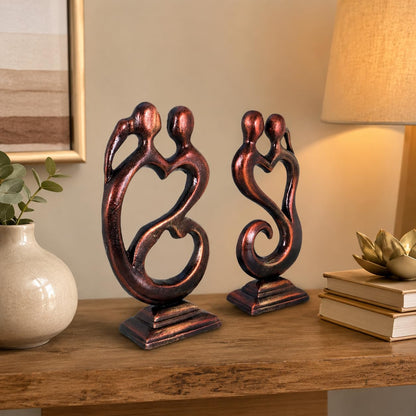 Niharika Collections Handmade Clay Terracotta Abstract Sculpture | Home Décor & Gift | Cultural Art | Love Couple Idol (Bronze Color, Set of 2)