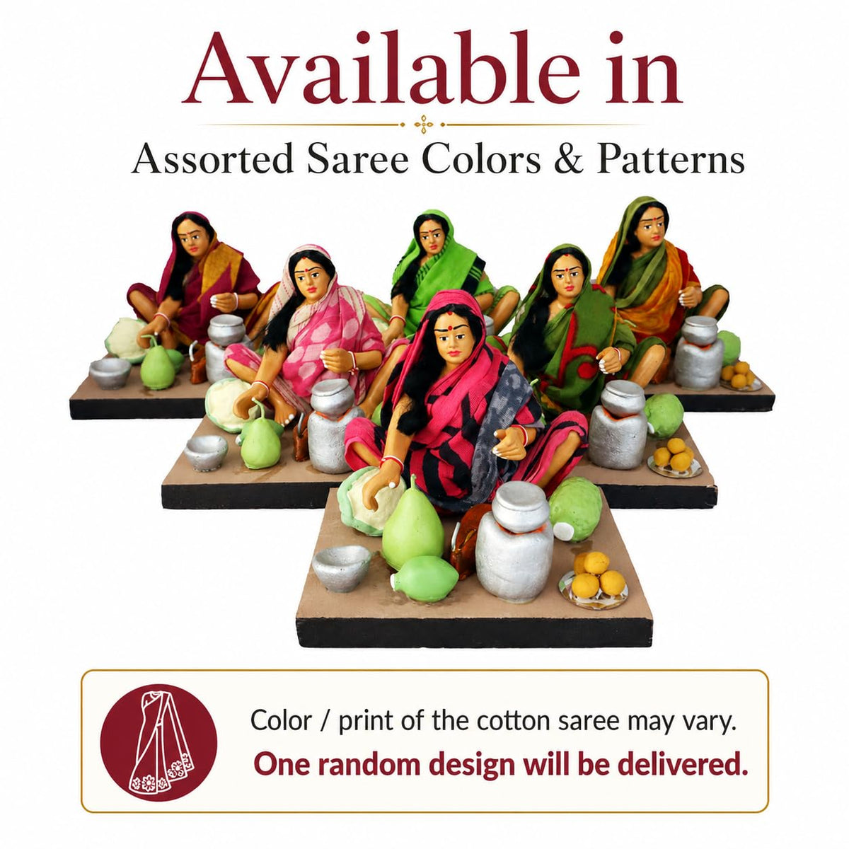 Niharika Collections Krishnanagar Handmade Terracotta Clay | Basic- Sitting Human Figure Miniature Idol - Mother's Hand Cooking | Home Decor, Golu Display and Gifting