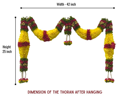 Yellow & Dark Pink Hanging Artificial Flower Toran for Main Door Entrance, Reusable Thoran for Pooja Mandir, Living Room & Home Décor, Bandarwal for Festival Decoration (42x25 inch)