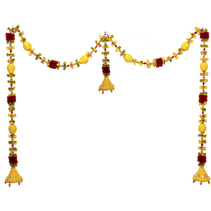 Jumka Doorway Flower toran, Hanging Golden Yellow Toran for Main Door Entrance, Reusable Thoran for Mandir & Living Room Dcor, Bandarwal for Festival Decoration (20x42 inch)