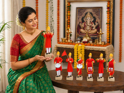 Niharika Collections Handmade Clay Terracotta | GANPATI VISARJAN Band – Set of 7 | Musical Miniature Idols