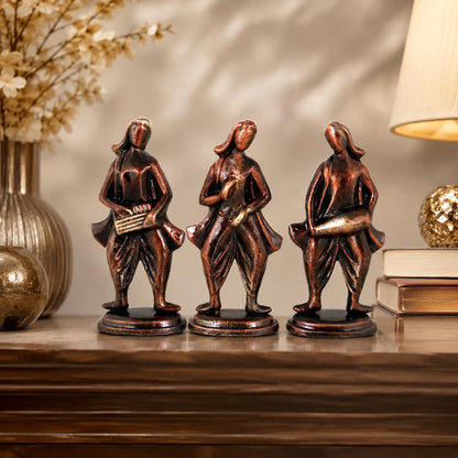 Niharika Collections Handmade Clay Terracotta Abstract Sculpture | Home Décor & Gift | Cultural Art | Musical Group Idol (Bronze Color, Set of 3)