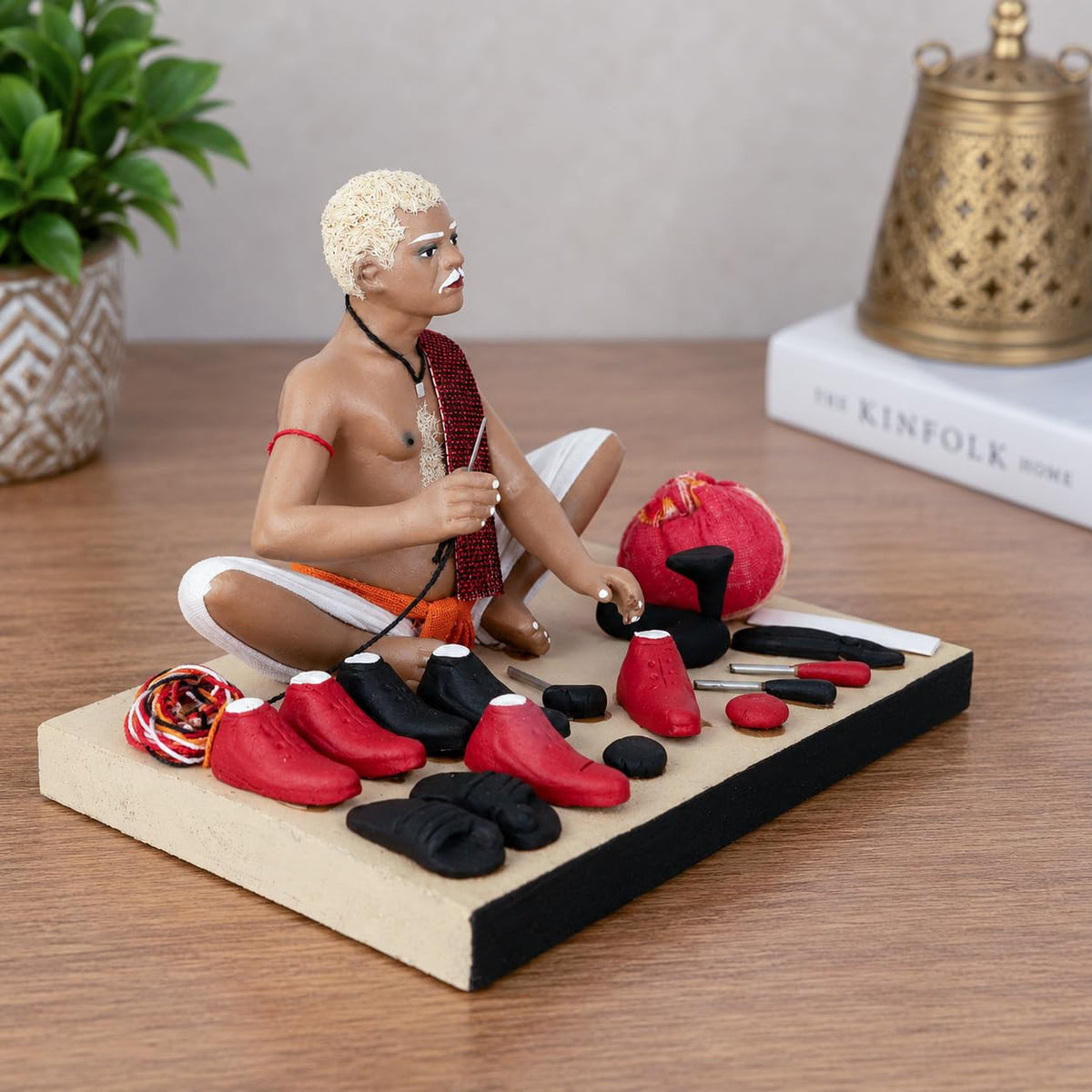 Niharika Collections Krishnanagar Handmade Clay Brick Breaker Idol, Sitting Human Figure Miniature,Handcrafted Indian Art,Multicolour Home Décor, Golu Display & Gifting-15.2 x 10.2 x 10.2 cm