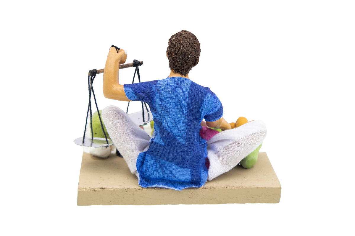 Niharika Collections Krishnanagar Handmade Terracotta Clay | Basic- Sitting Human Figure Miniature Idol - Vegetable Seller Home Decor, Golu Display and Gifting