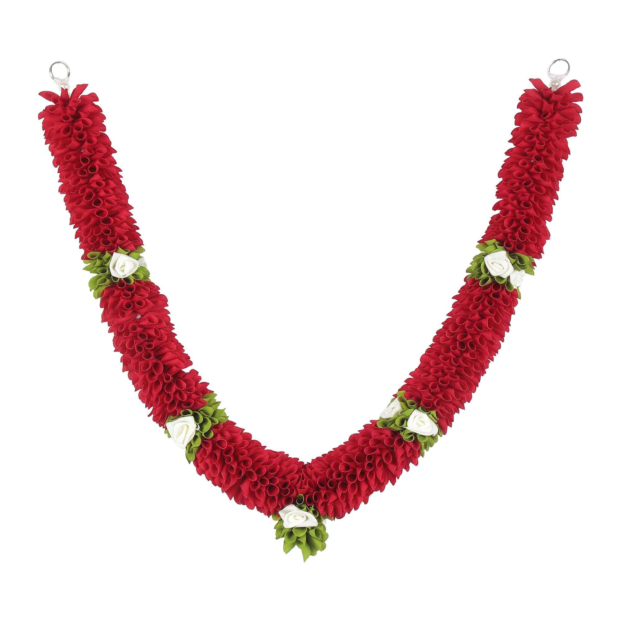 Artificial Garland for Home Decoration, 30 Inches Handcrafted Artificial Rose Flower Garland for Sankranti Ugadi Varamahalakshmi Wedding Event, Diwali & Navaratri Festivals (Red)