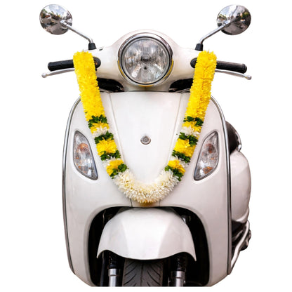 Flower Garland for Pooja Mandir Decoration, 40 Inches Hanging Mala for Photo Frame, Haar Mala for God Idols, Photo Frames of Loved Ones, Ancestors, Pitra & Pooja Room Décor (Yellow)