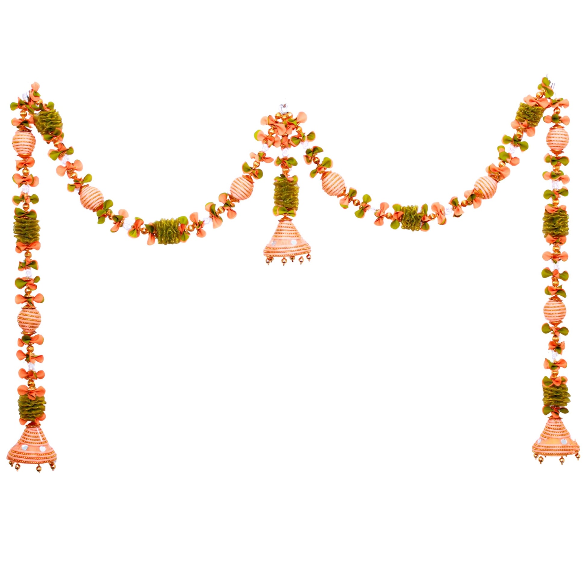 Jhumka Doorway Flower Peach toran for Door Entrance, Hanging Toran for Main Door Entrance, Thoran for Mandir & Living Room Decor, Bandarwal for Home & Temple (22x42 inch)