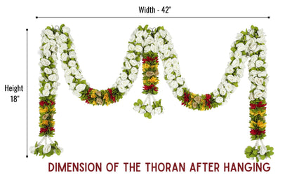 Toran for Main Door Entrance, Bandarwal for Festival, Pooja Mandir, Diwali & Home Décor, Handmade Traditional Flower Hanging for Home & Office Decor (42 inches x 18 inches) White
