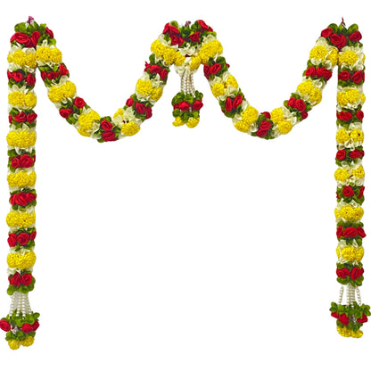 Yellow & Red Hanging Artificial Flower Toran for Main Door Entrance, Reusable Thoran for Pooja Mandir, Living Room & Home Décor, Bandarwal for Festival Decoration (56x33 inch)