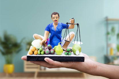 Niharika Collections Krishnanagar Handmade Terracotta Clay | Basic- Sitting Human Figure Miniature Idol - Vegetable Seller Home Decor, Golu Display and Gifting
