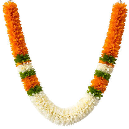 Flower Garland for Pooja Mandir Decoration, 40 Inches Hanging Mala for Photo Frame, Haar Mala for God Idols, Photo Frames of Loved Ones, Ancestors, Pitra & Pooja Room Décor (Orange)