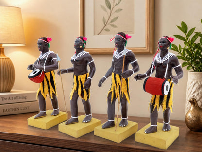 Niharika Collections Krishnanagar Handmade Clay Tribal Hunter Group Idol | Terracotta Folk Human Figurines | Traditional Home Decor & Gift Showpiece | Set of 4