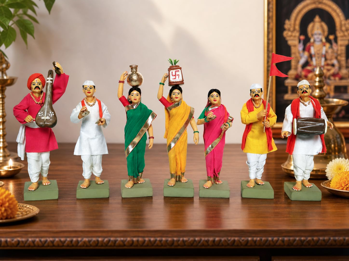 Niharika Collections Handmade Terracotta Clay Idols 6 Inch Clay Figurines Set of 7 | Traditional Handcrafted Pandharpur Warkari for Home Mandir, Navratri Decor, Golu and Gifting