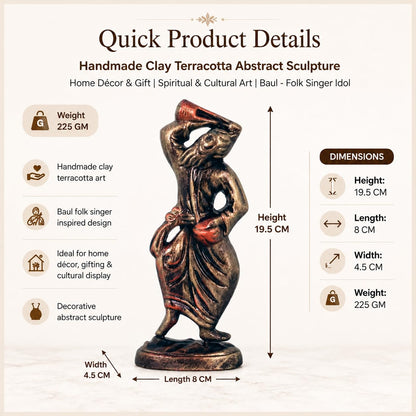 Niharika Collections Handmade Clay Terracotta Abstract Sculpture | Home Décor & Gift | Spiritual & Cultural Art | Baul - Folk Singer Idol (Color Golden)