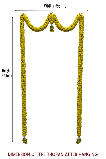 Yellow Hanging Artificial Flower Toran for Main Door Entrance, Reusable Thoran for Pooja Mandir, Living Room & Home Décor, Bandarwal for Festival Decoration (56x82 inch)