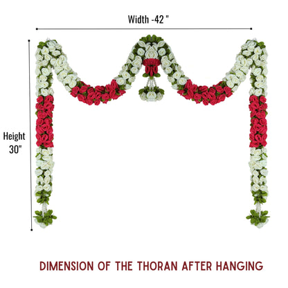 Toran for Main Door Entrance, Bandarwal for Festival, Pooja Mandir & Wedding, Handmade Traditional Flower Hanging for Home & Office Decor (42 inches 30 inches) Red