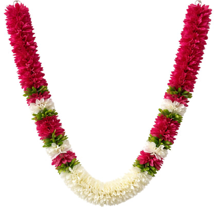 Flower Garland for Pooja Mandir Decoration, 40 Inches Hanging Mala for Photo Frame, Haar Mala for God Idols, Photo Frames of Loved Ones, Ancestors & Pooja Room Décor (Magenta)