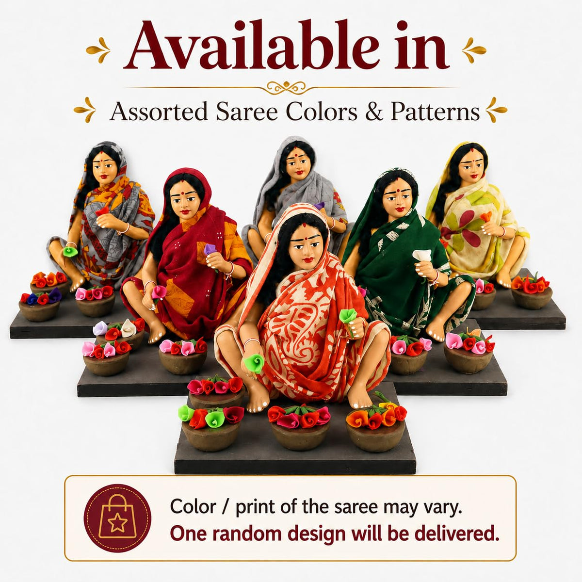 Niharika Collections Krishnanagar Handmade Clay Gift & Décor | Basic- Sitting Human Figure Miniature Idol - Flower Seller