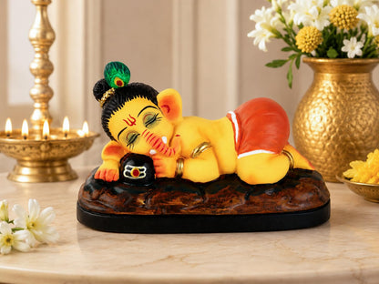 Niharika Collections Handmade Terracotta Sleeping Ganesha Idol Hugging Shivling | Eco-Friendly Clay Idol for Home Decor, Puja & Gift | Traditional Indian Art Figurine
