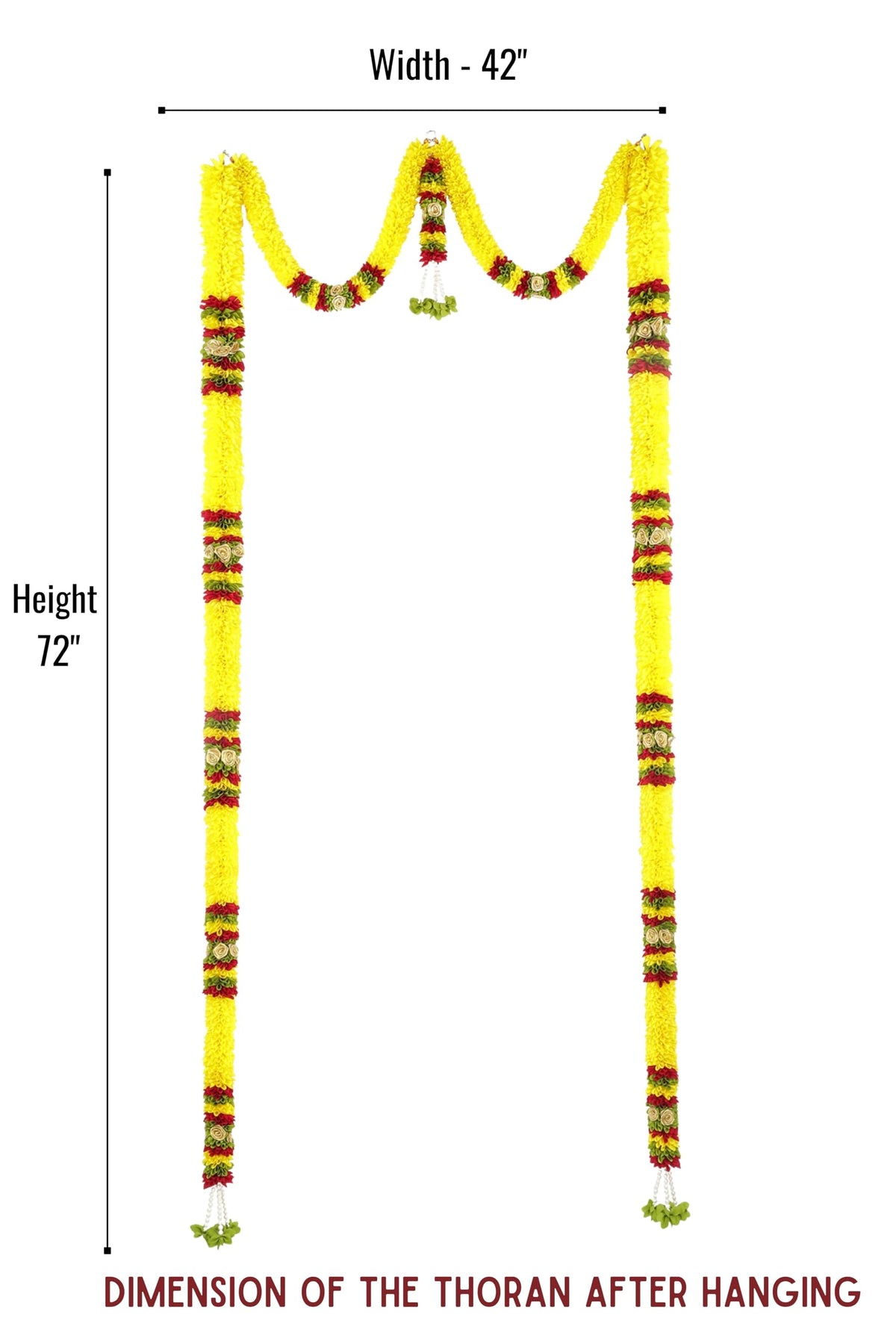 Toran for Main Door Entrance, Bandarwal for Festival, Pooja Mandir & Wedding, Handmade Traditional Flower Hanging for Home & Office Decor (42 inches 72 inches) Yellow