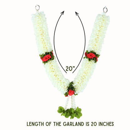 Handcrafted Artificial Flower Garland, 20 Inches Garland for Photo Frame, God Idol, Home Décor, Ugadi, Sankranti, Varalakshmi, Diwali, Navaratri & Wedding (White,Pack of 2)