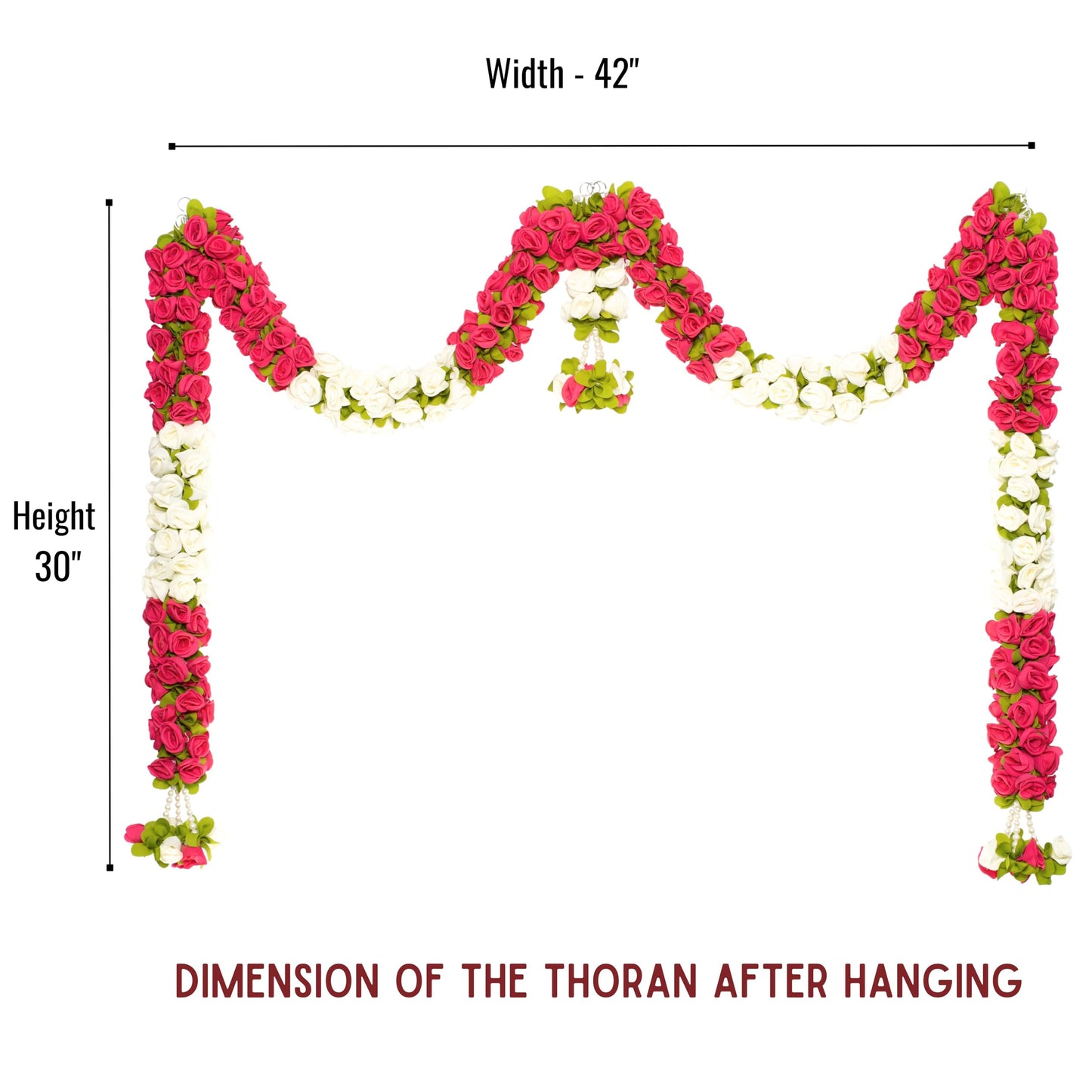 Toran for Main Door Entrance, Bandarwal for Festival, Pooja Mandir & Wedding, (42 inches x 30 inches) Handmade Traditional Flower Hanging for Home & Office Decor (Pink & White)