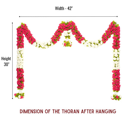 Toran for Main Door Entrance, Bandarwal for Festival, Pooja Mandir & Wedding, (42 inches x 30 inches) Handmade Traditional Flower Hanging for Home & Office Decor (Pink & White)
