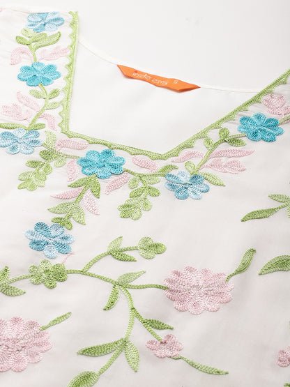 Women Floral Embroidered Thread Work Kurta With Trousers & Dupatta