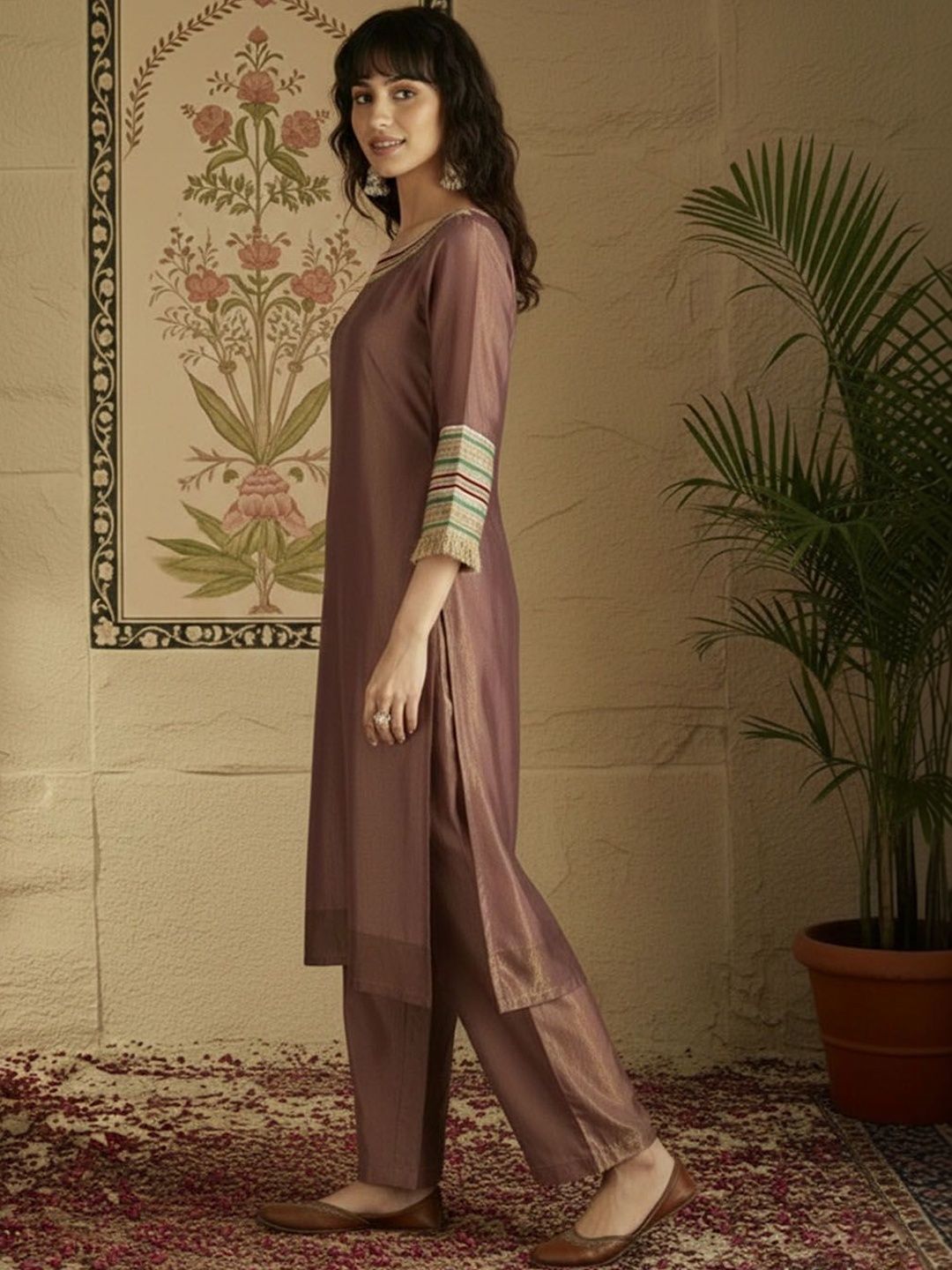 Dhiyona SN Boat Neck Kurta & Palazzos Kurta Set