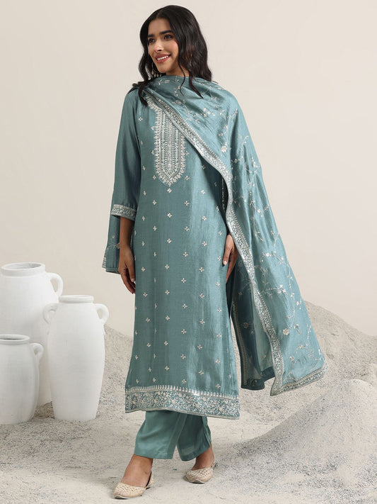Dhiyona LL Ethnic Women Ethnic Motifs Embroidered Sequinned Kurta with Trouser & Dupatta