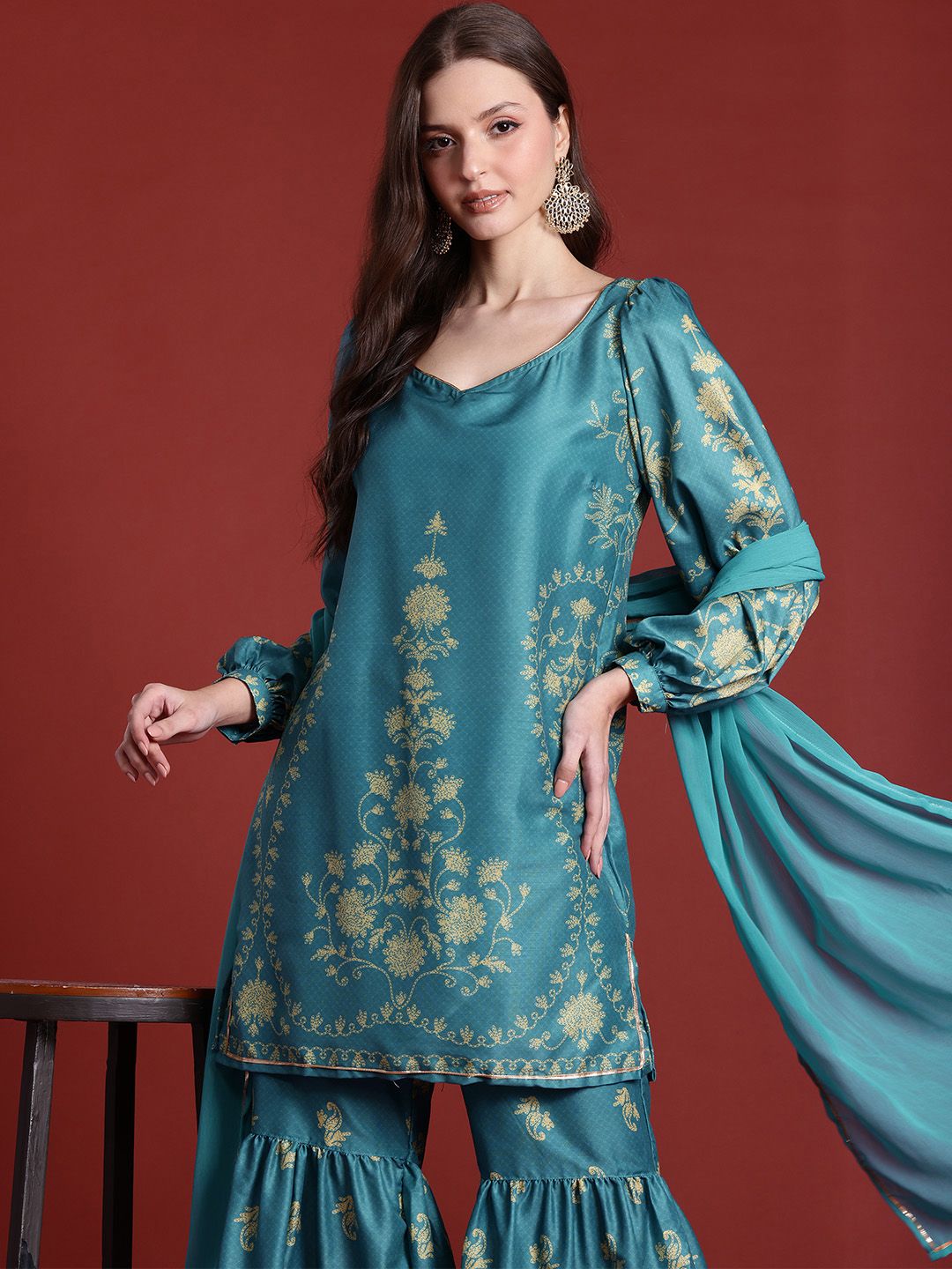 Dhiyona AN Printed Gotta Patti Kurta with Sharara & Dupatta