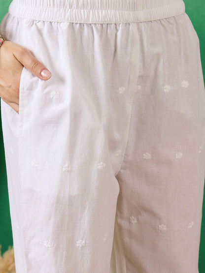 Notch Neck Printed Pure Cotton Kurta With Trousers & Dupatta