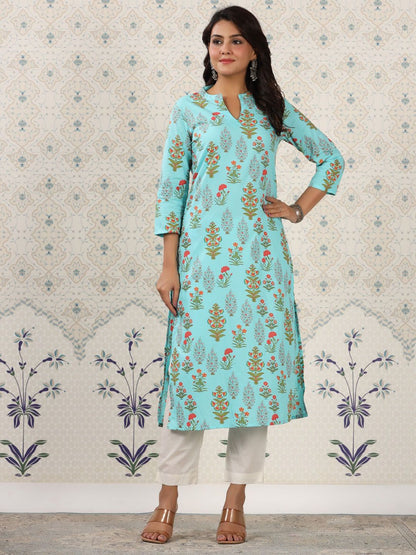 Dhiyona OD  Floral Printed Mandarin Collar Pure Cotton Kurta