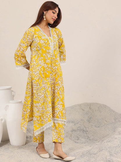 Floral Printed V-Neck Straight Kurta With Trouser