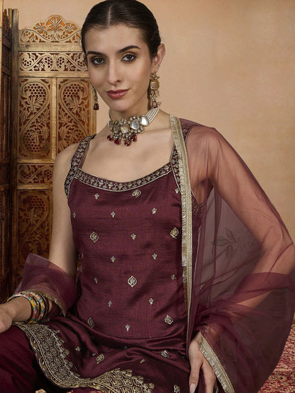 Dhiyona PD Women Embroidered Kurta, Palazzo & Dupatta Set