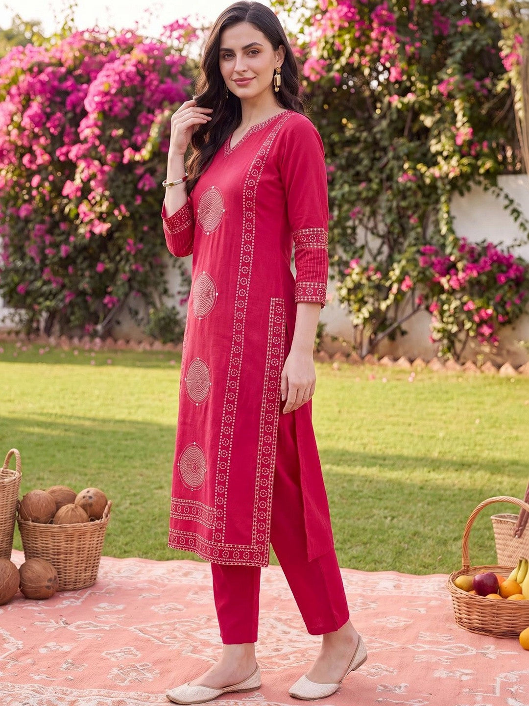 Women Ethnic Motifs Printed Regular Pure Cotton Kurta with Trousers & With Dupatta