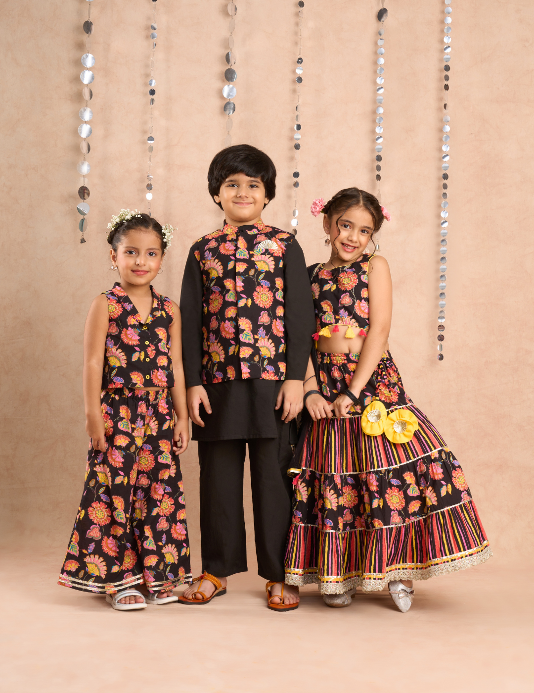 Jaipur Boys Black Kurta and Pyjama with Jacket Ethnic Set